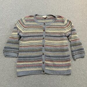 Christopher & Banks Sweater Womens Medium Cardigan 3/4 Sleeve Stripped Button Up